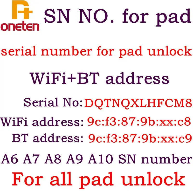 SN для iPad Mini 1 2 3 4 Air Pro с последовательным номером WiFi Bluetooth адрес разблокировка