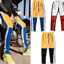 Уличная одежда Kanye West, мужские лоскутные брюки для бега с эластичной резинкой на талии, мужские Модные повседневные штаны в стиле хип-хоп с боковой молнией, спортивные штаны