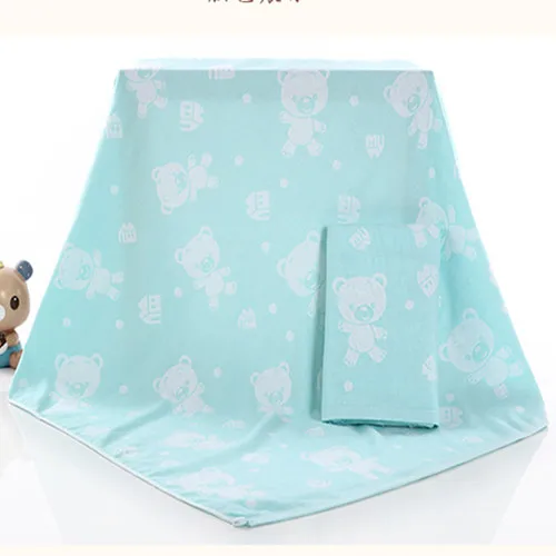 sky blue bear Мусульманские утолщенные хлопковые мягкие детские одеяла с милым мультяшным принтом, постельные принадлежности, детское Пеленальное полотенце для пеленки для новорожденных, одеяло - Цвет: sky blue bear