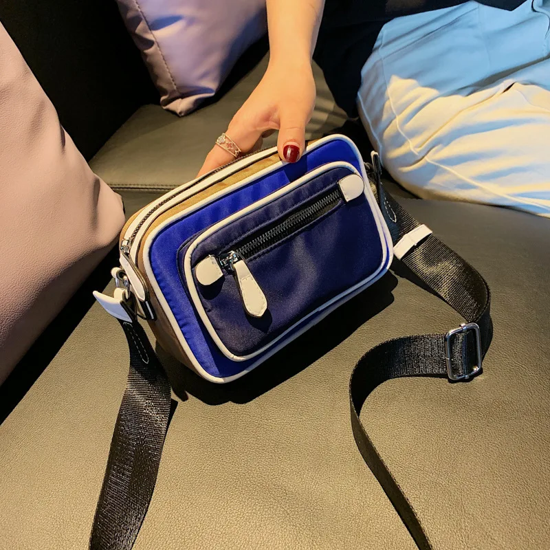 

JIULIN 2019 Mori canvas hit color small square bag transverse zipper and carry women's bag with one shoulder and one shoulder.