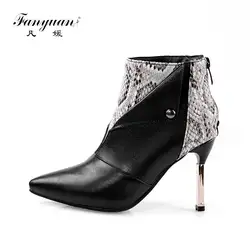 Fanyuan/сапоги на высоком каблуке женские зимние разноцветные ботинки на молнии теплая обувь пикантные женские ботинки на высоком каблуке с