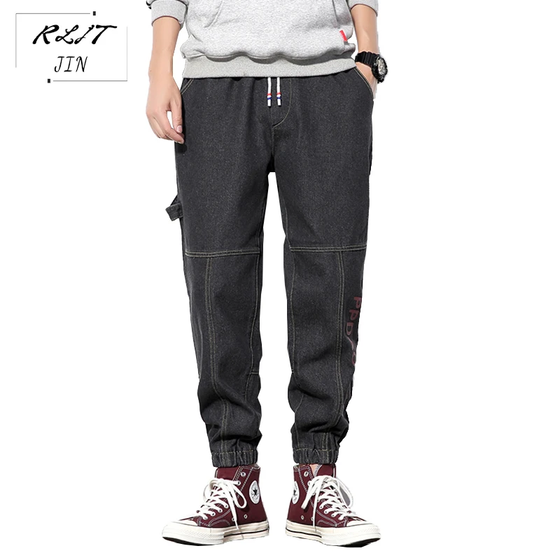 RLJT. JIN Trend direction, хит, мужские брюки-карандаш с принтом, Харадзюку, Япония, хип-хоп джоггеры, джинсы с боковой лентой, на шнуровке, слаксы