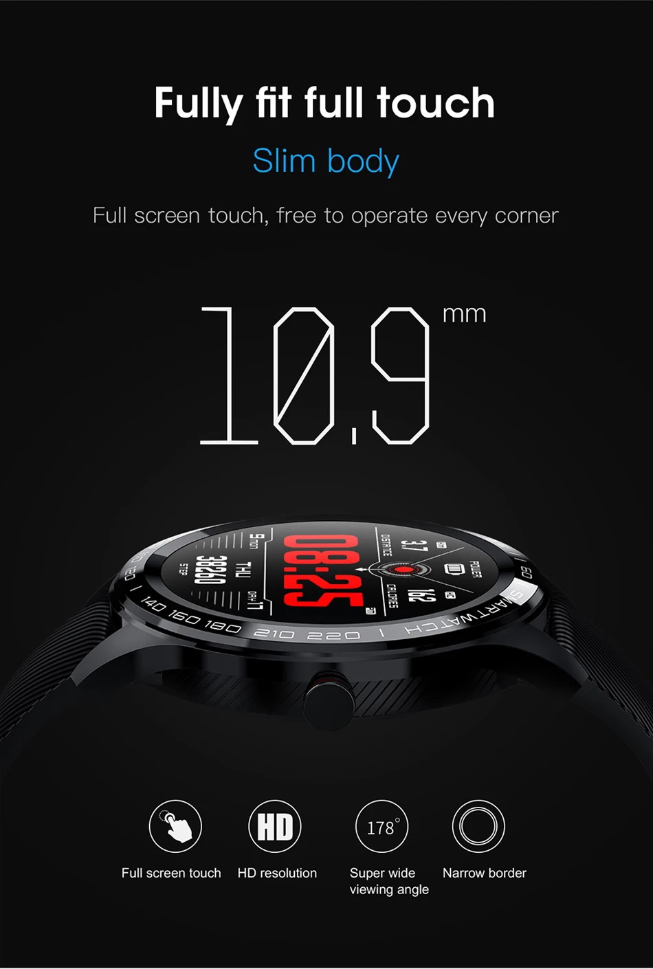 Le Jeune moderne.Montres connectées-Montre connecté L9 écran tactile, rythme cardiaque, étanche, notifications-Montre connectée tendance. Notifications d'appels en liaison avec votre téléphone. Rythme cardiaque et suivi d'activité physique.