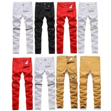 Новые мужские потертые байкерские джинсы с черепами, лоскутные модные гофрированные рваные джинсовые джоггеры, черные облегающие брюки с заплатками