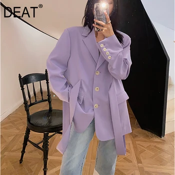 

DEAT 2020 new turn-down collar full sleeves single breasted purple color drawstting pokcet female blazer WM19714L