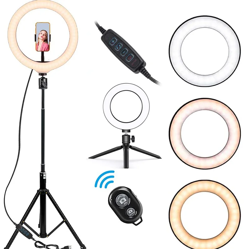 

Dimmable LED Selfie Ring Light with Tripod Photographic Ring Lamp with Stand USB Plug Ringlight for YouTube Live Vlogging