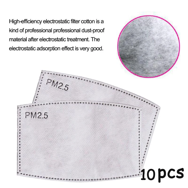 10 шт. PM2-5-Filter-бумага-Анти-туман-рот-маска-Пылезащитная