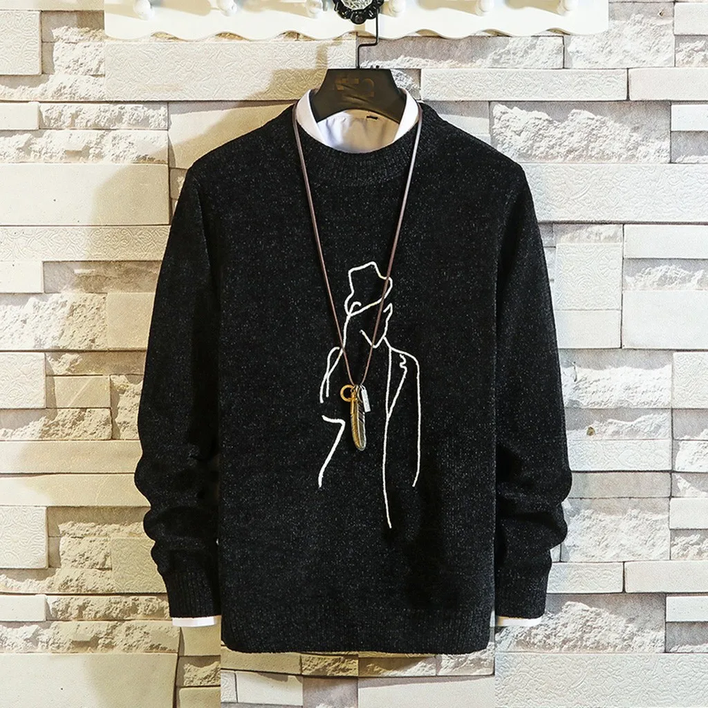 Мужской свитер с длинным рукавом, осенний зимний пуловер, вязаный мужской осенний свитер с круглым вырезом и длинным рукавом