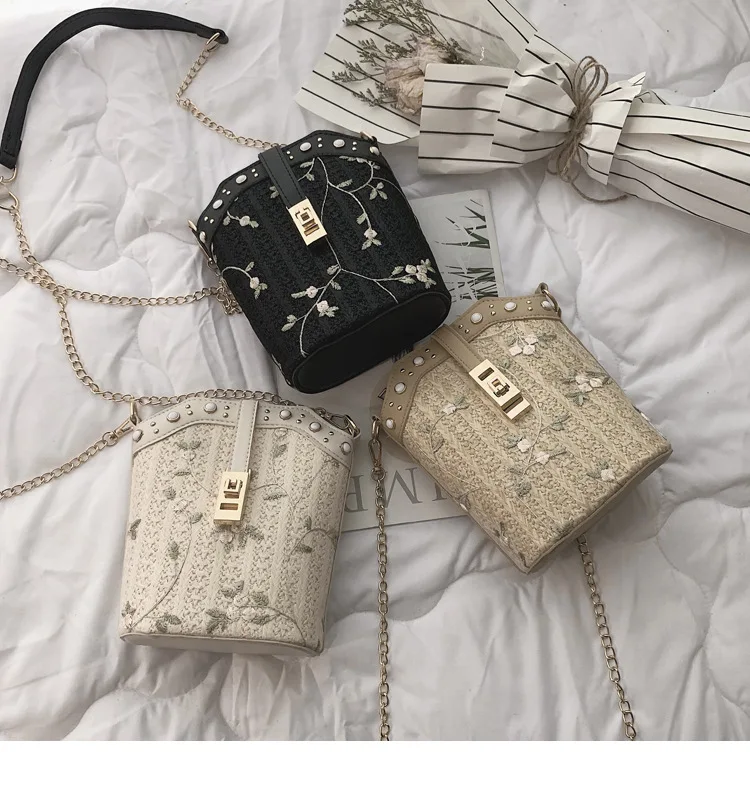 Bolsa feminina, соломенная сумка, кружевная, переносная сумка-мешок, женская, новинка, летняя, Сказочная, перламутровая, тканая, Мини, Студенческая сумка на цепочке