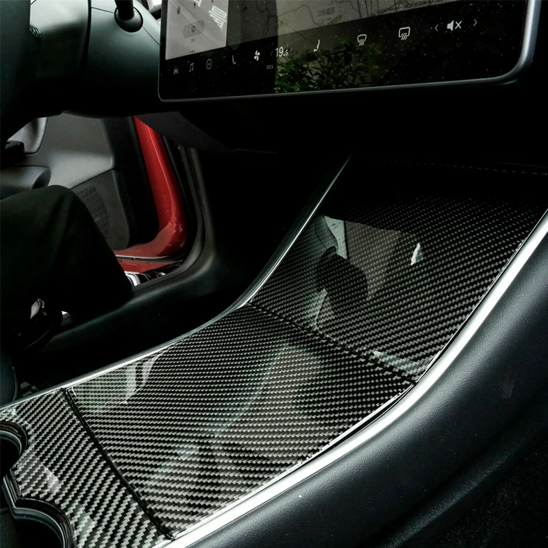 Real Carbon Fiber Center Console Cup Holder Panel Cover Trims Fit For Tesla Model 3