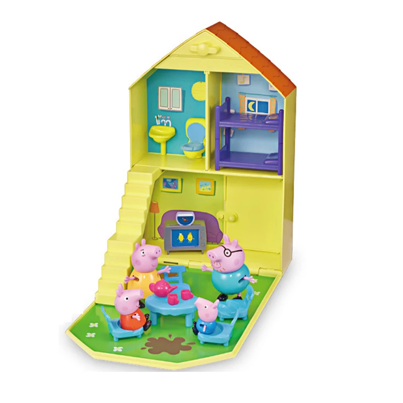 

Peppa Pig House Toys George Happy Family Real Scene House Move 4 Dolls Action Figures Toys for Children Christmas Gift