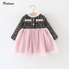 Бренд От 0 до 3 лет, одежда для девочек модное платье зима-осень новая одежда для детей, одежда в клетку для маленьких девочек; Длинная одежда гофрированное, с пуговицами с фатиновой юбкой праздничное платье принцессы