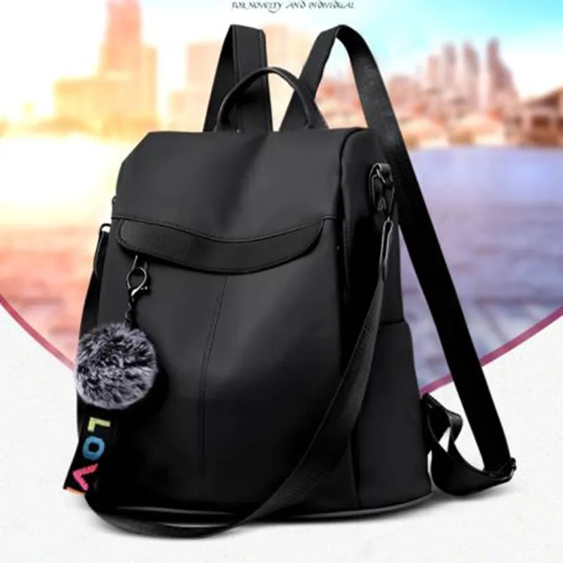 Waterproof Casual Women Backpack Purse Anti-theft Rucksack Mochila Hairball Lightweight School Shoulder Bag for Teenagers Girls