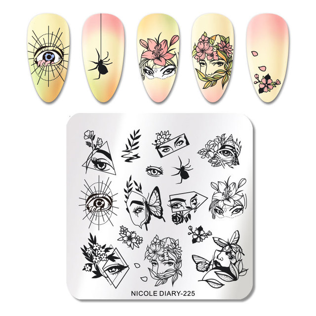 DIARY Leaves Nail Stamping Plates Abstract Flower Line Dot Point Image Stamp Templates Printing Stencil Tools