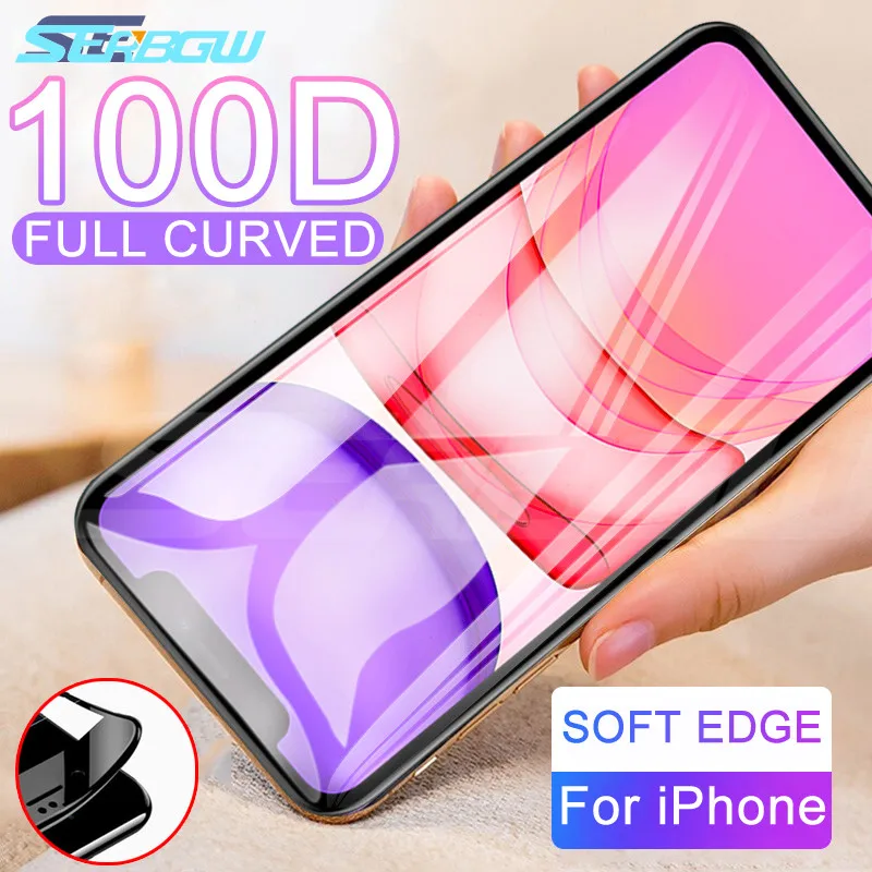 

100D Curved Full Cover Screen Protector For iPhone X XR XS 11 Pro Max Tempered Glass on The iPhone 6 6s 7 8 Plus Glass Film Case