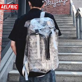 

AELFRIC Fashion Large Clear Transparent Backpacks 3M Reflective PVC Bag Hip Hop Style School Bags Men Travel Backpack Streetwear