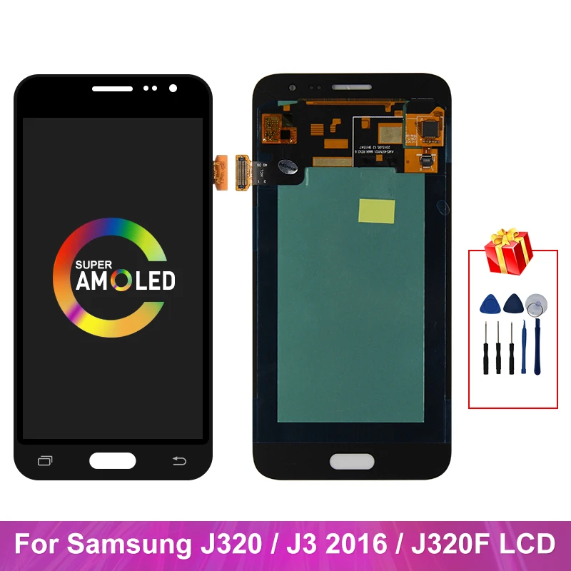 Super AMOLED дисплей J320F для Samsung Galaxy J320 J3 2016 ЖК J320H J320FN J320M дигитайзер сенсорного экрана