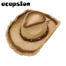 Унисекс западные Соломенные Ковбойские шляпы Мужская Женская пляжная шляпа ковбойский костюм Paname джаз шляпа Chapeu широкие с полями, солнце шапки для мужчин s A133