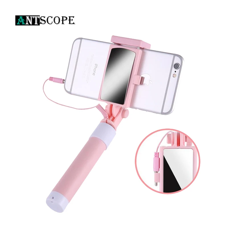 

Antscope Mini Selfie Stick for iPhone Samsung Android Phone Monopod with Mirror Handheld Selfie Stick 3.5mm Audio line Control29