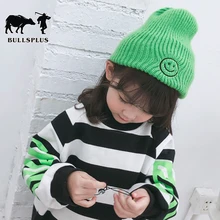 Осенне-зимняя Новинка, Детская вязаная шерстяная шапка со смайликом, Детский Теплый шарф двойного назначения