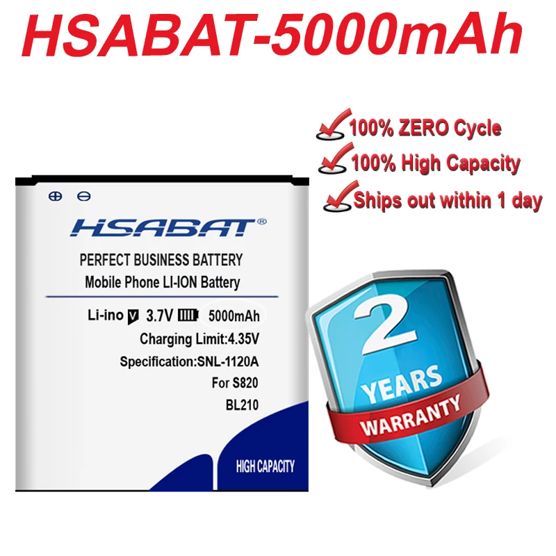 Аккумулятор HSABAT 4850 мАч BL210 для Lenovo S820 A656 S650 S658t S820E A770E A750E A766 A658T A828t A536 | Мобильные