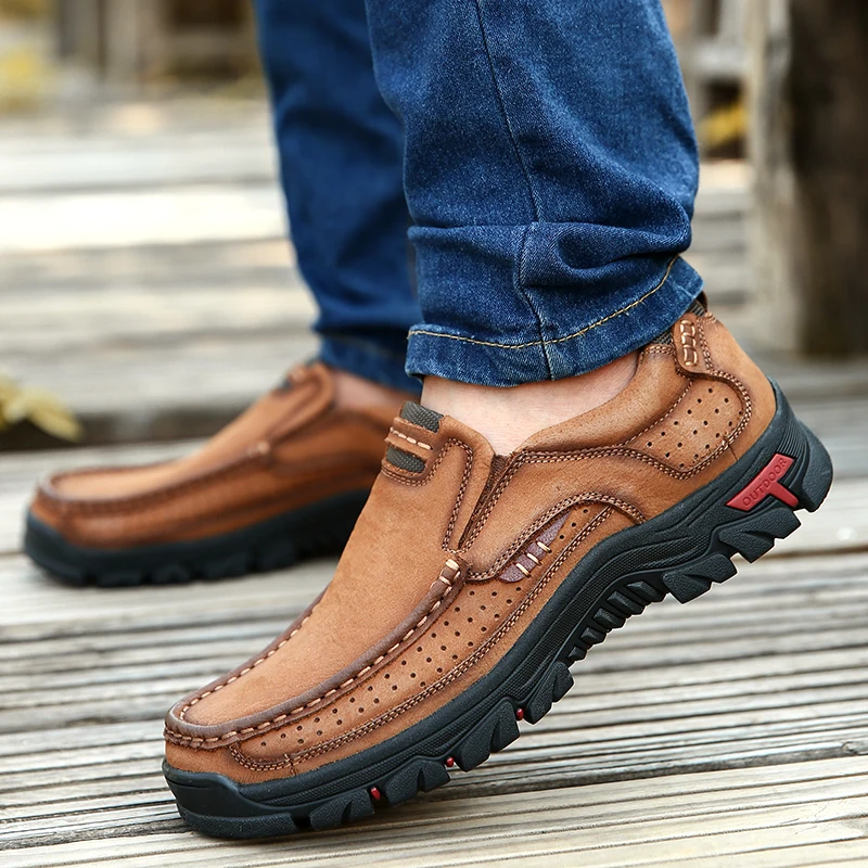 

Hots Men Comfortable Walking Shoes Non-Slip First Layer Cowhide Leather Sneakers Breathable Shoes New