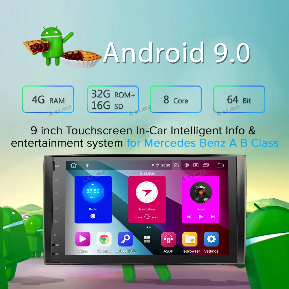 Cheap A-Sure 1 DIN Octa Core 4GB Android 9.0 Car Radio GPS DVD Player Navigation For Mercedes-Benz A/B Sprinter Vito Viano VW Crafte 1
