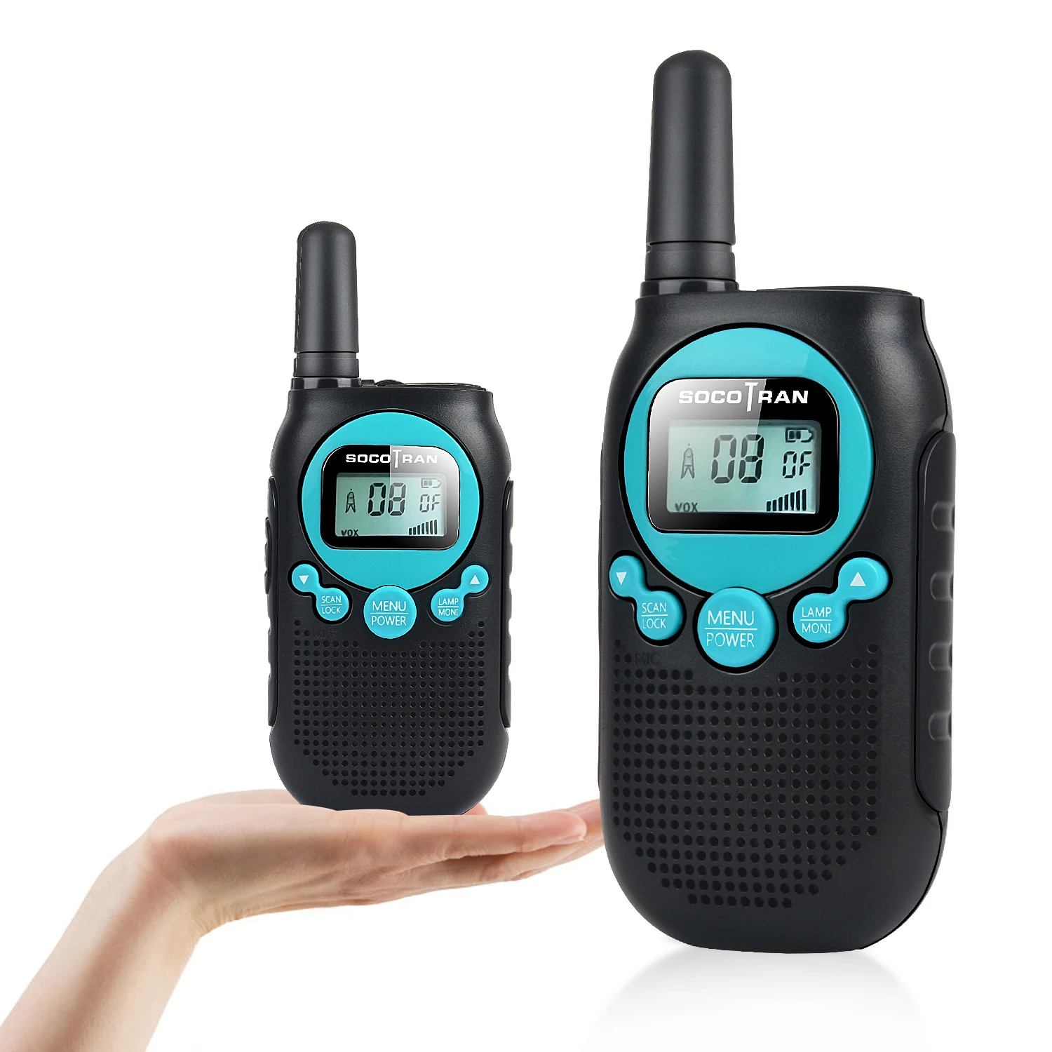 Reagle RWT3 Talkie Walkie Enfant 2 Pièces Portée 3km 1500mAh Recharge USB VOX Lampe LED 8 Canaux