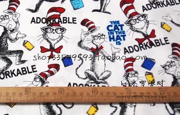 

100x140cm cat hat baby soft cotton fabric printed knitted jersey fabric Coat DIY baby fabric