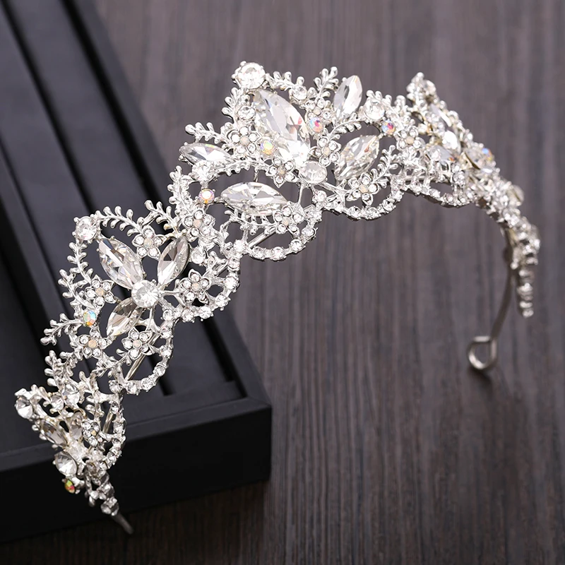 Trend ige Braut haar Accessoires Silber Farbe Krone Kopfschmuck Barock Strass Kristall Hochzeit Tiara Haarschmuck Accessoires – Detail 6