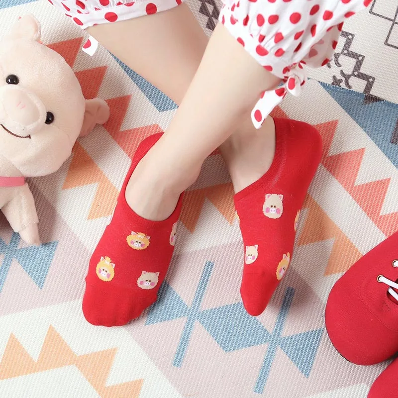 Летние японские Kawaii мультипликационной розовой свинки нескользящие носки