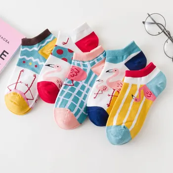 

Fashion cartoon flamingo printed socks female white cute animal bird pattern socks funny Harajuku art socks