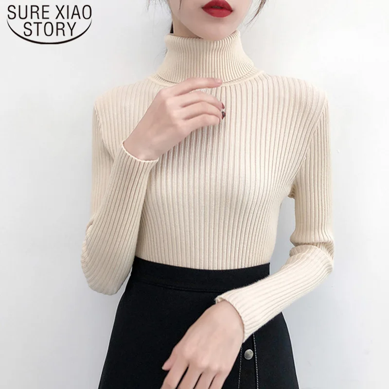 

2019 Spring Autumn Winter Women Sweater Solid Turtleneck Female Casual Pullover Full Sleeve Warm Soft Knitted ladyoffice 6033 50