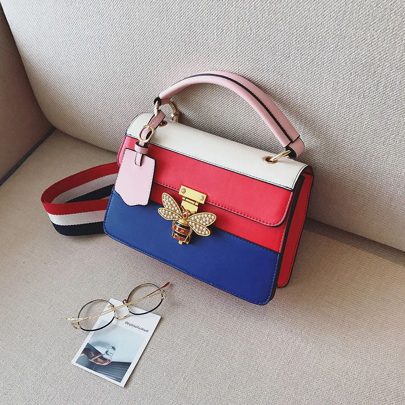 

2019 Woman Bag Hit Color Small Square Package The Tide Of Summer Handbag Woman Diamond Bees Lock Catch Single Shoulder Satchel