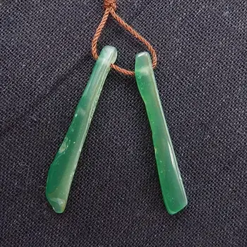 

Birthday Gift，Natural Green Chalcedony Fashion Woman Earring Bead 39x5x6mm，3.5g