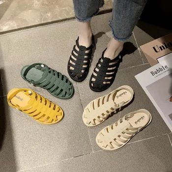 

Cutout Women Sandals Fashion Summer Casual Women's Slippers PU Button Non Slip Woman Beach Shoes Ladies Two Wear Comfort Female