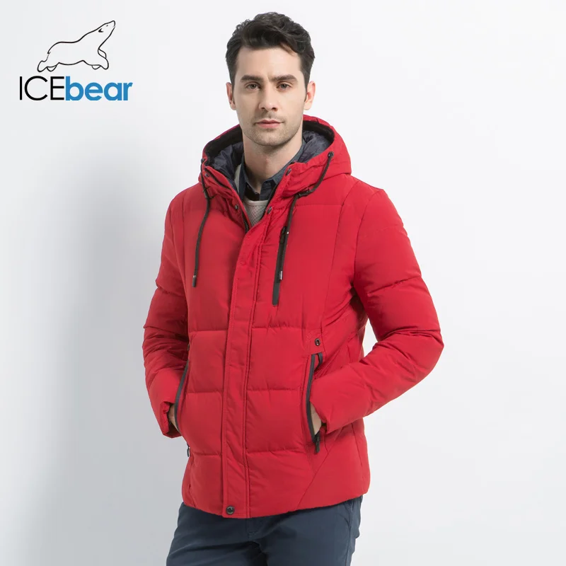 ICEbear новая зимняя Модная брендовая мужская куртка простая модная куртка с капюшоном трикотажные мужские куртки с манжетами MWD18926D
