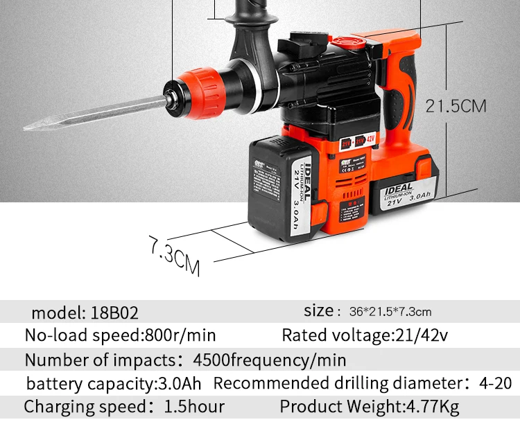 Перезаряжаемый литиевый электрический молоток Ударная дрель перезаряжаемая электрическая дрель электрическая палочка промышленного класса Беспроводная литиевая ба