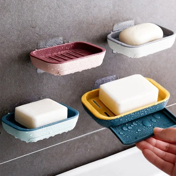 

Double Layer Soap Dishes Drain Rack Wall Mounted Soap Sponge Holder Storage Rack Bathroom Soap Draining Holder Kitchen Soap Box