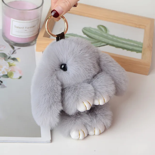 Pure Fluffy Real Rabbit Fur Pompon Bunny Keychain Trinket Women Toy Pompom Rabbit Key Ring On Bag Car Key Chain Jewelry Gift 5