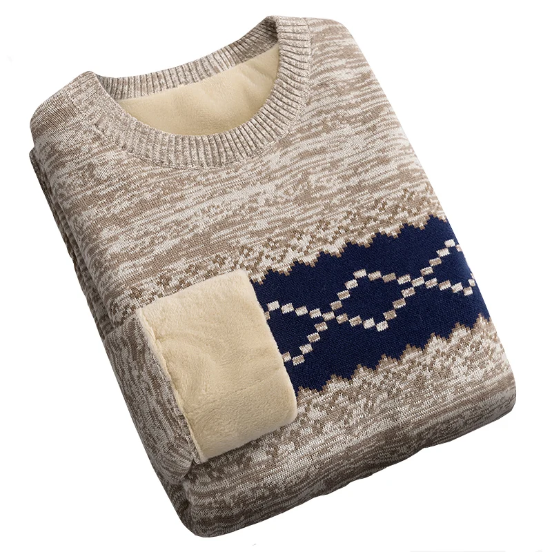 Winter Sweater For Men Plus Velvet 2021 New Fashion Thick Keep Warm Student Male Knitted Pullover Sweater Teenage Boys M60