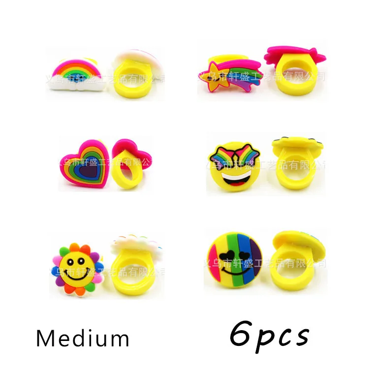 6pcs 10pcs Environmental Unicorn Mermaid dinosaur Ring Girl boy chindren PVC Silicone Ring Handmade Children's Cartoon Ring 