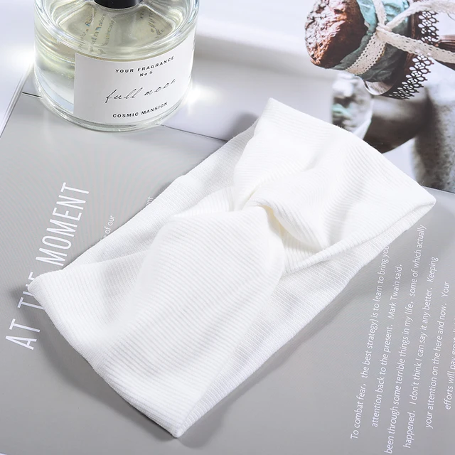 Women Headband Twist Turban Solid Wide Knitted Knotted Yoga Twisted Hairband Accessories For Turban Bandage Bandanas Hair Bands 01-White
