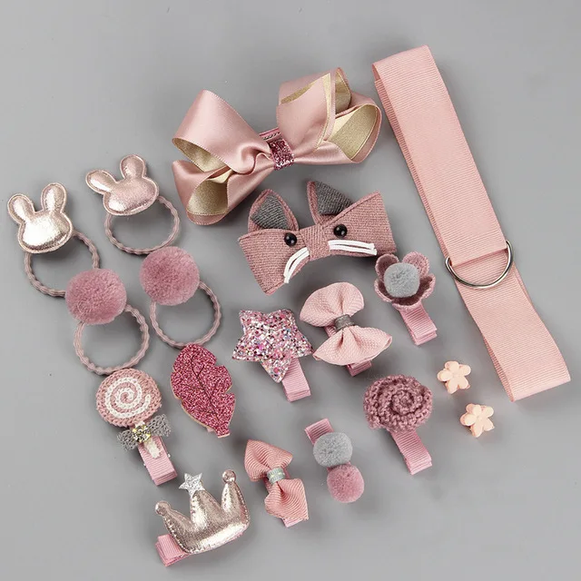 18/24 Pcs/Set Children Hair Clip Set Baby Head flower Fabric Bow Barrettes Hair clips Girl Elastic hair Headband Headdress Gift 18pcs--A