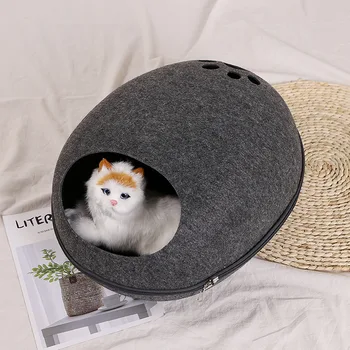 

Pet Cat Bed Cave Sleeping House Nest Kennel Felt Cloth Zipper Pet Cat Basket Egg Shape Pet Bed Mat Cushion For Cats Small Dogs