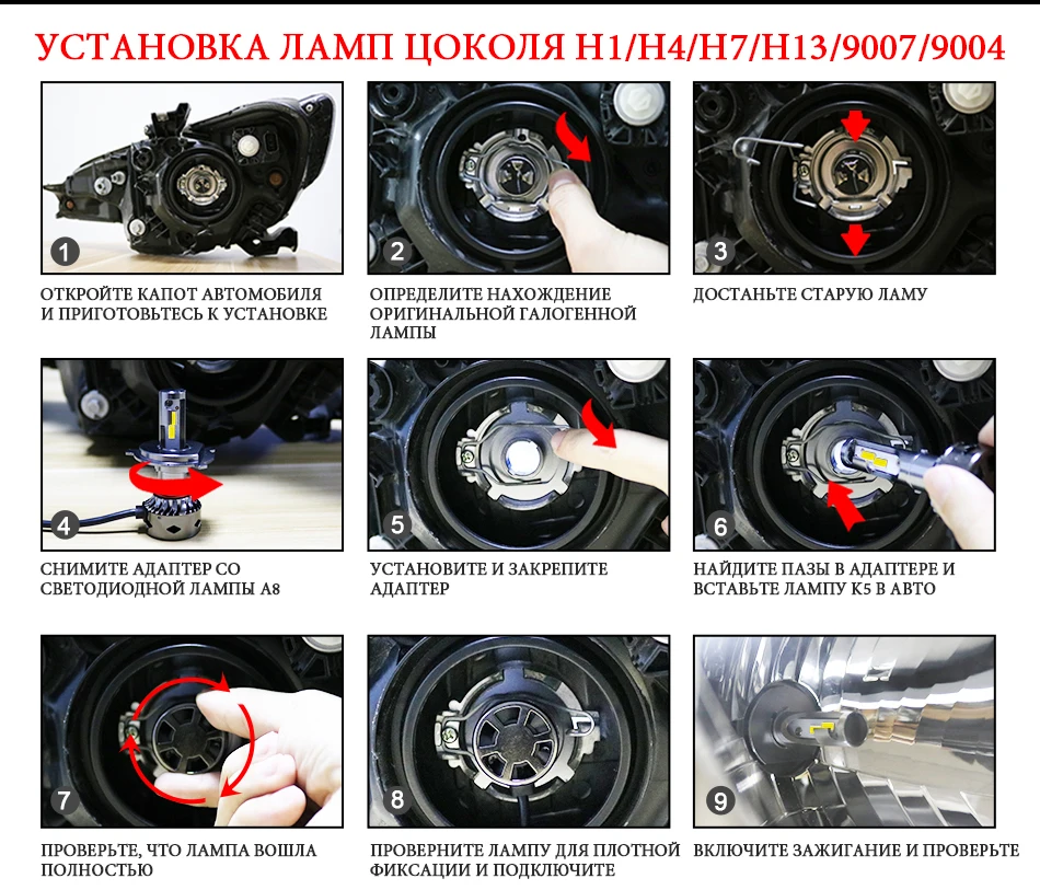 HLXG h4 led лампада h7 с Lumileds Luxeon ZES чипсы лампы h1 led автомобилей головной светильник H11 H8 H9 светильник 9006 HB4 HB3 9005 led 9006 12V