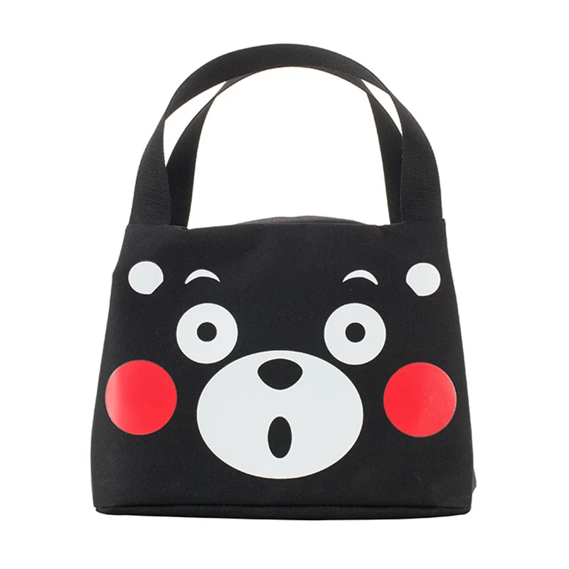Japan Kumamoto Bear Black And White with Pattern Canvas Hand Lunch Box Bag Travel Insulated Cold Insulation Freshness Lunch Bag