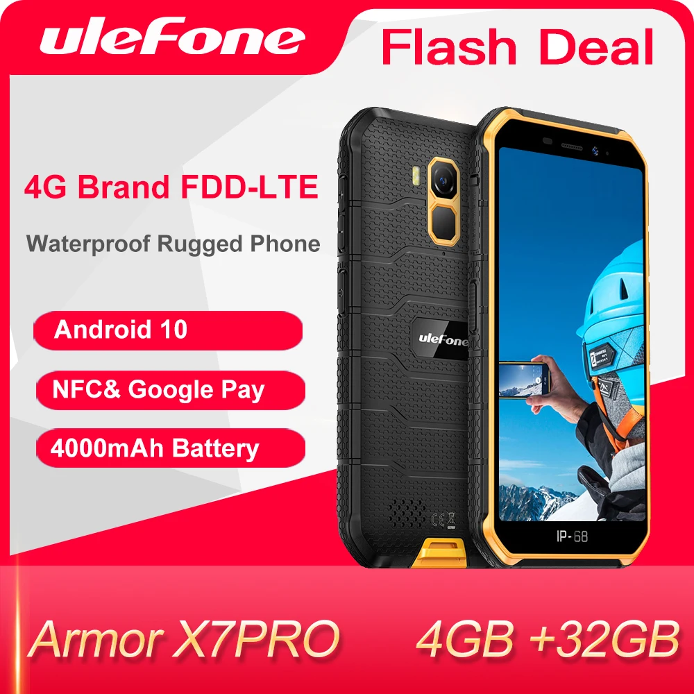 Ulefone-Smartphone Armor X7 Pro resistente, teléfono móvil impermeable con 4GB de RAM, Android 10, IP68, cuatro núcleos, NFC, 4G