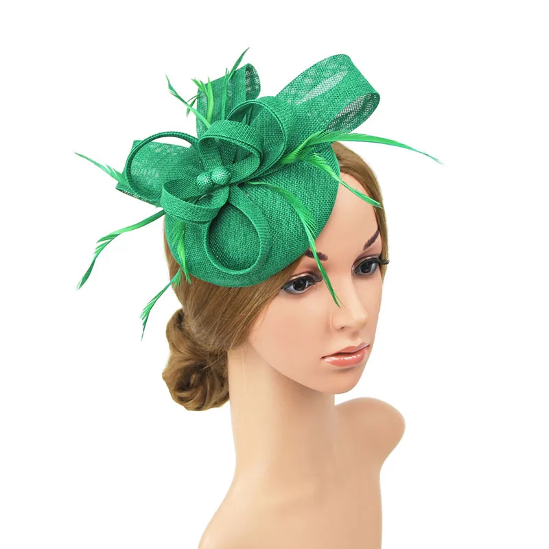 Льняная шляпа очаровательные Шляпы невесты чистая шляпа Женская церковная Шляпа заколка для волос аксессуары колпачки для волос - Цвет: green