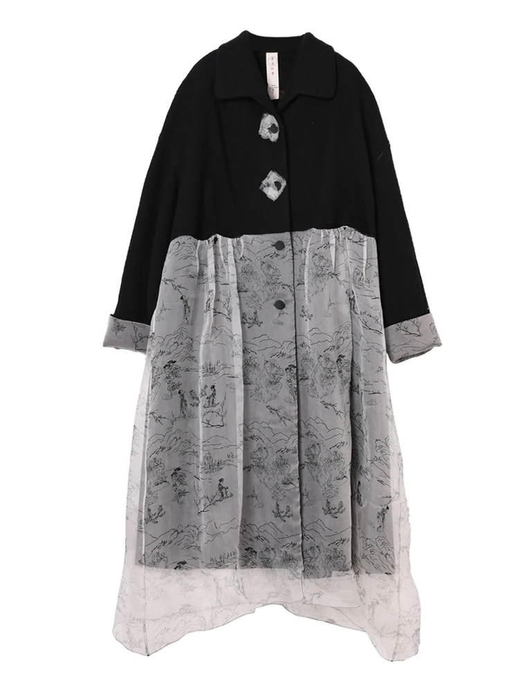 Дизайн AIGYPTOS осень-зима женское элегантное тонкое шелковое лоскутное черное шерстяное пальто Милая юбка стильная шерстяная куртка